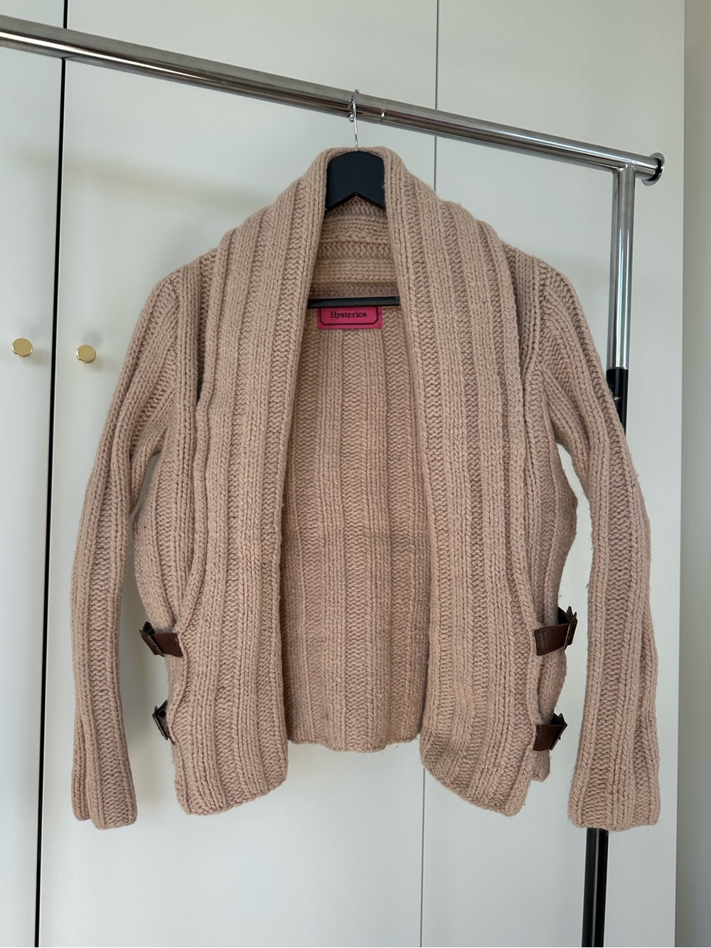 Knit Shawl Collar Cardigan, Beige, Size XS
